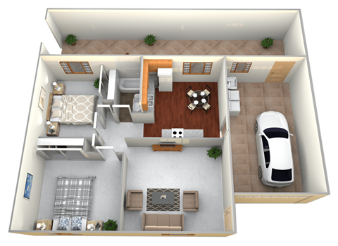 Floor plan for 2 beds, 1 bath, 1000 sqft
